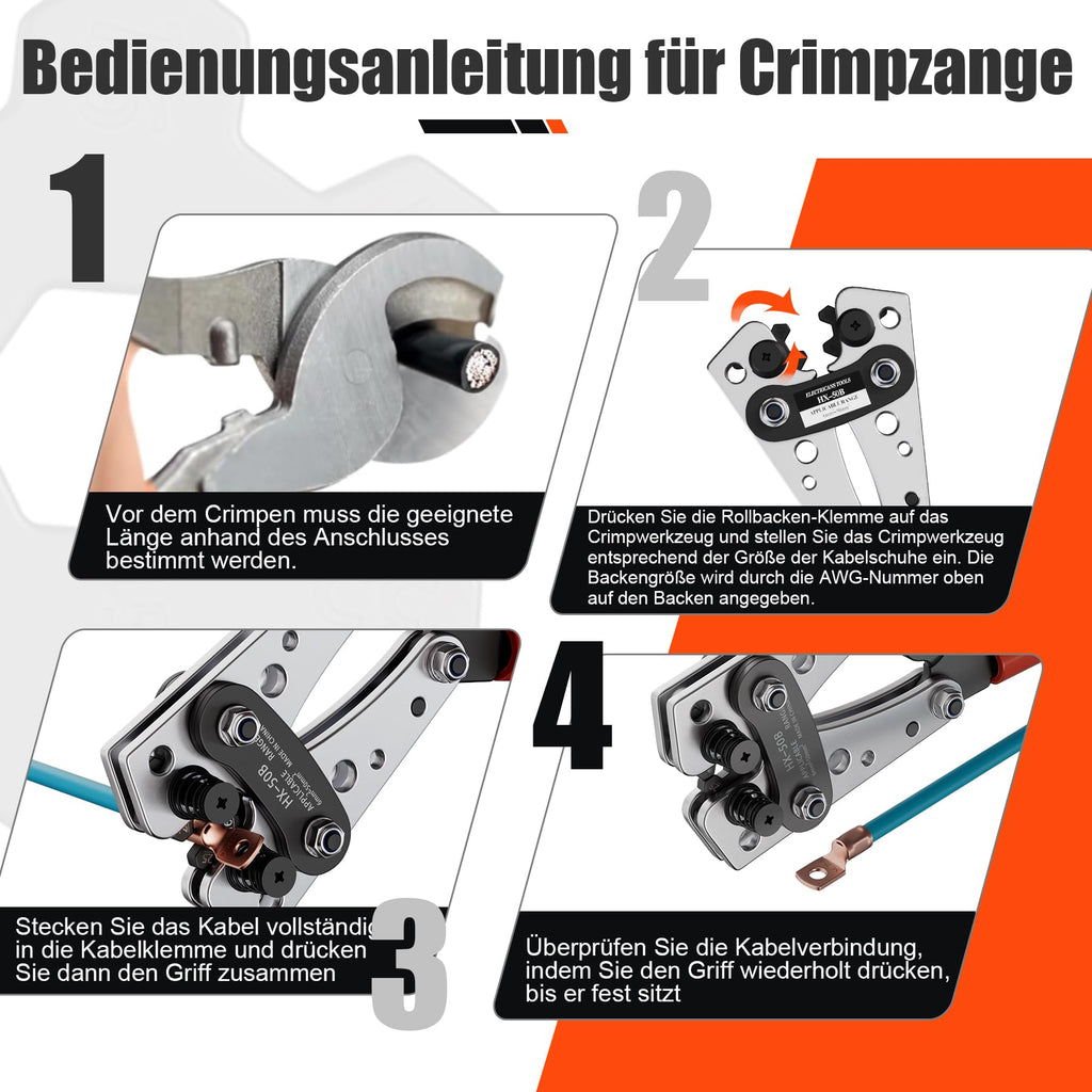 Galingos presavimo replės kabelių antgaliams (6-50 mm²) + 60 vnt. gnybtų rinkinys | HX-50B