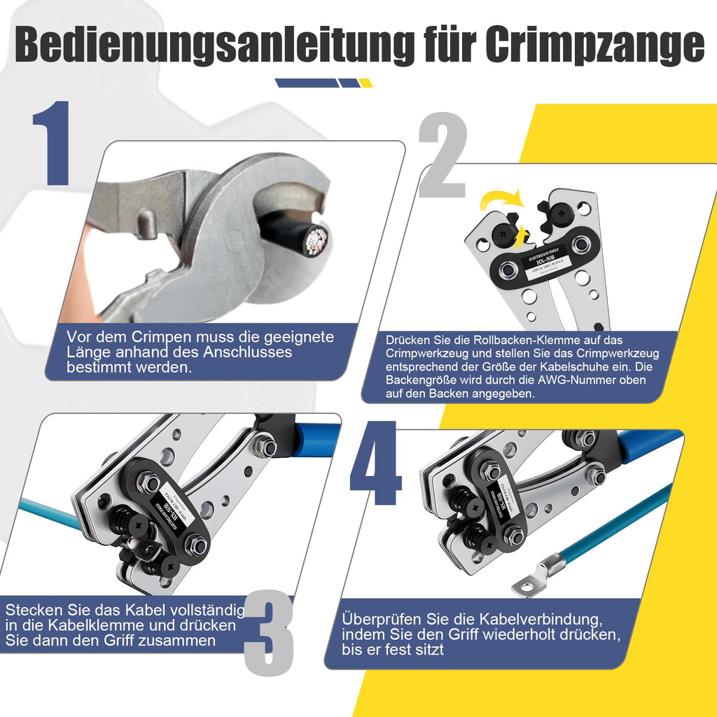 Galingos presavimo replės kabelių antgaliams (6-50 mm²) + 60 vnt. gnybtų rinkinys | HX-50B