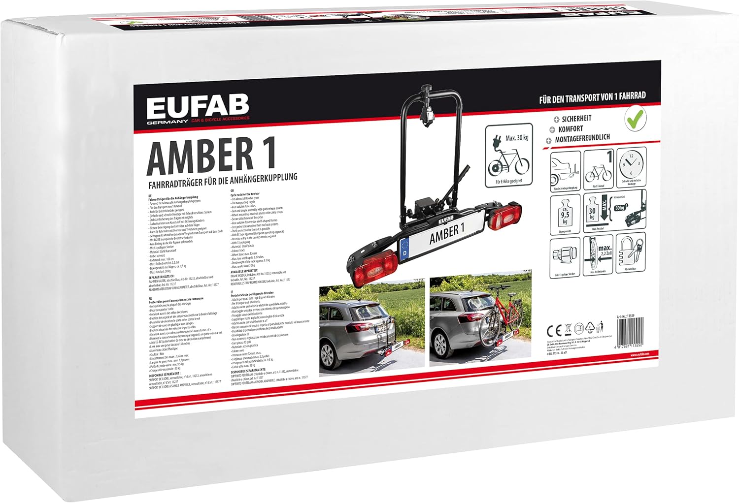 EUFAB AMBER 1 dviračio laikiklis, tinkamas elektriniams dviračiams