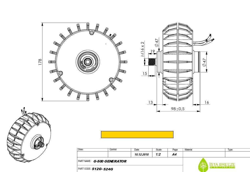 Istabreeze G-500 24V nuolatinio magneto generatorius