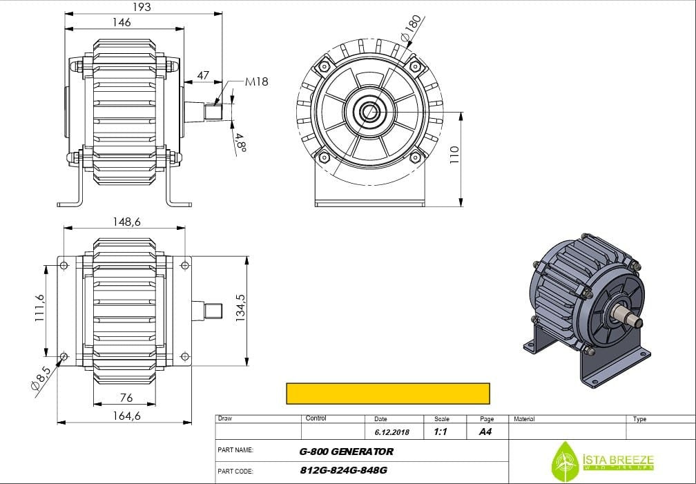 Istabreeze G-800 48V nuolatinio magneto generatorius