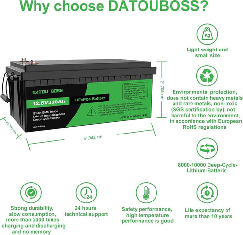 Akumuliatorius Datouboss, LiFePO4, 300Ah, 12V