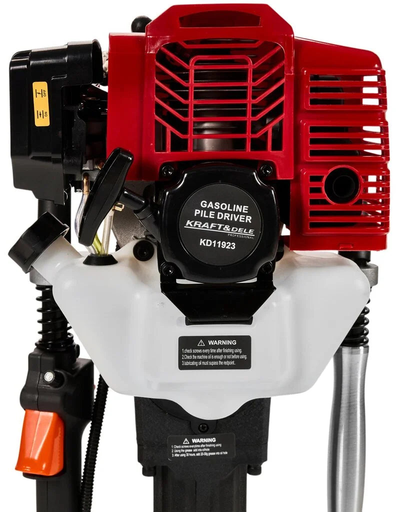 Dvitaktis, benzininis greito polių kalimo įrenginys Kraft & Dele KD11923, 49/69/100 mm stulpams, 50J, 1,9 kW, 2850 dūžių per minutę