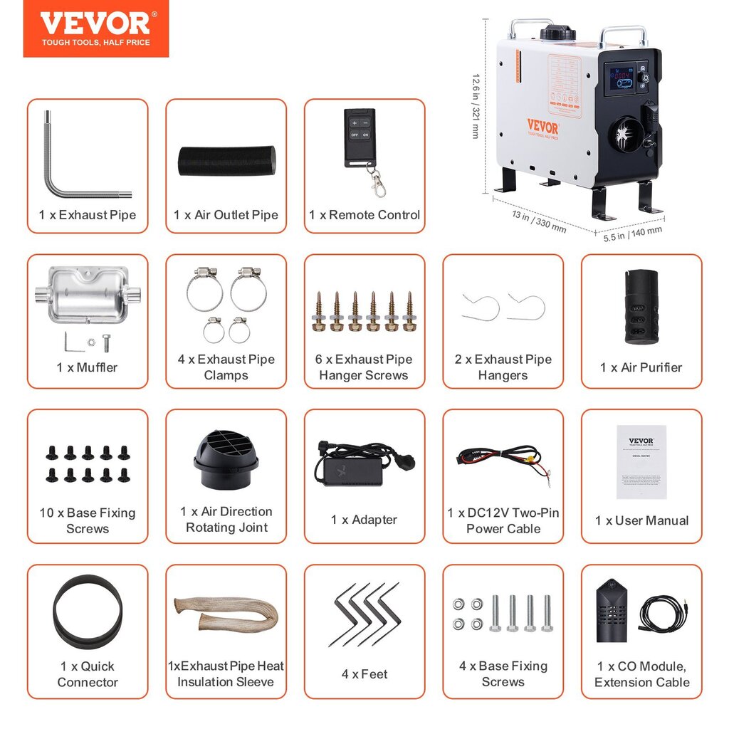 Dyzelinis šildytuvas su Bluetooth ir CO aliarmu Vevor