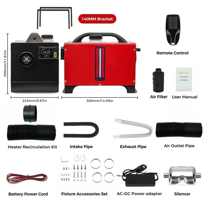 Dyzelinis šildytuvas Sunster A2200BS, 8 kW 12/24 V, 220 V su Bluetooth ir LCD valdikliu