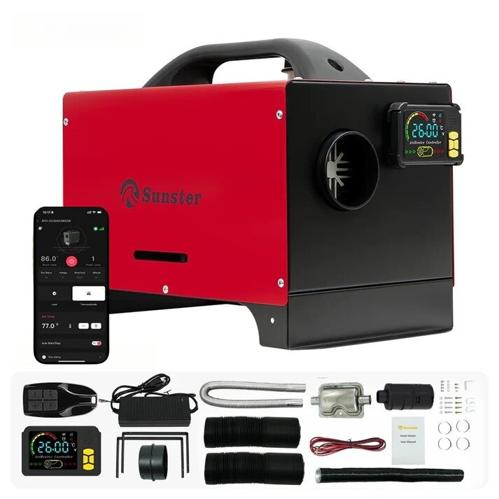 Dyzelinis šildytuvas Sunster A2200BS, 8 kW 12/24 V, 220 V su Bluetooth ir LCD valdikliu