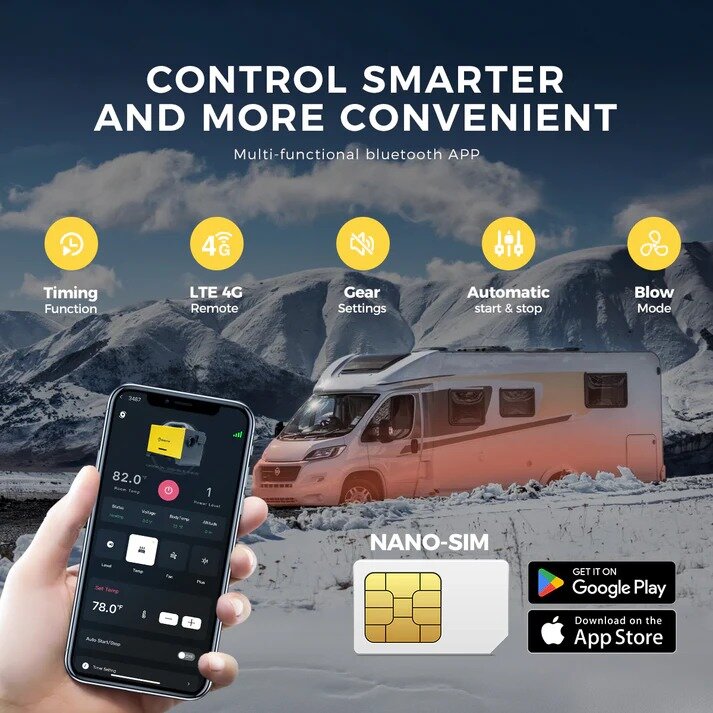 Dyzelinis šildytuvas Sunster A2446, 8 kW 12/24/220V su integruota GSM LTE 4G/5G nuotolinio valdymo versija