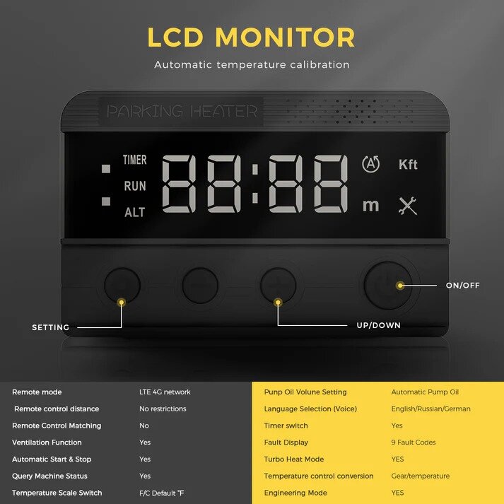 Dyzelinis šildytuvas Sunster A2446, 8 kW 12/24/220V su integruota GSM LTE 4G/5G nuotolinio valdymo versija