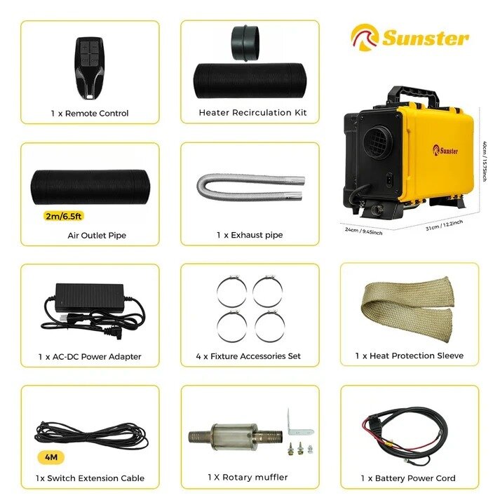 Dyzelinis šildytuvas Sunster HTB1, 8 kW 12 V / 220 V su Bluetooth