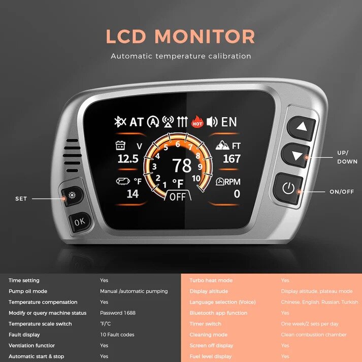 Dyzelinis šildytuvas Sunster TB10, 8 kW 12 V / 220 V su Bluetooth valdymu
