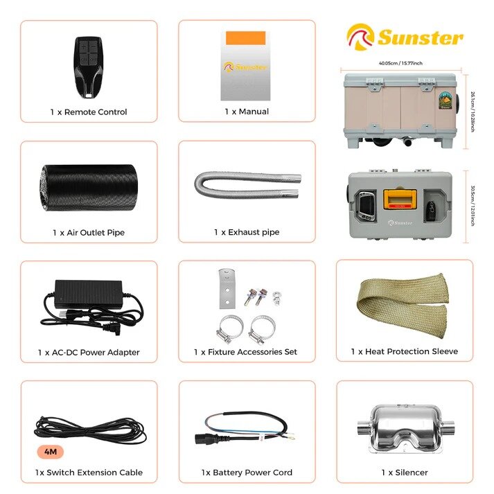 Dyzelinis šildytuvas Sunster TB10, 8 kW 12 V / 220 V su Bluetooth valdymu