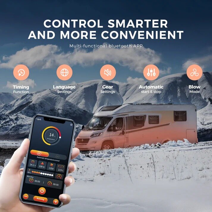 Dyzelinis šildytuvas Sunster TB10, 8 kW 12 V / 220 V su Bluetooth valdymu