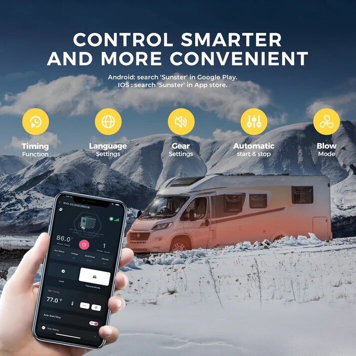 Dyzelinis šildytuvas Sunster TB10, 8 kW 12/24 V, 220 V su Bluetooth valdymu