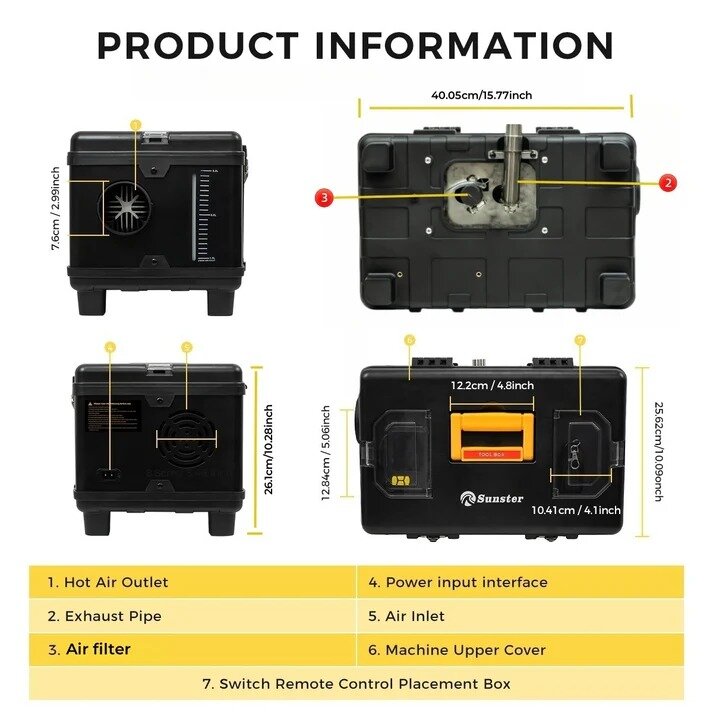 Dyzelinis šildytuvas Sunster TB10, 8 kW 12/24 V, 220 V su Bluetooth valdymu