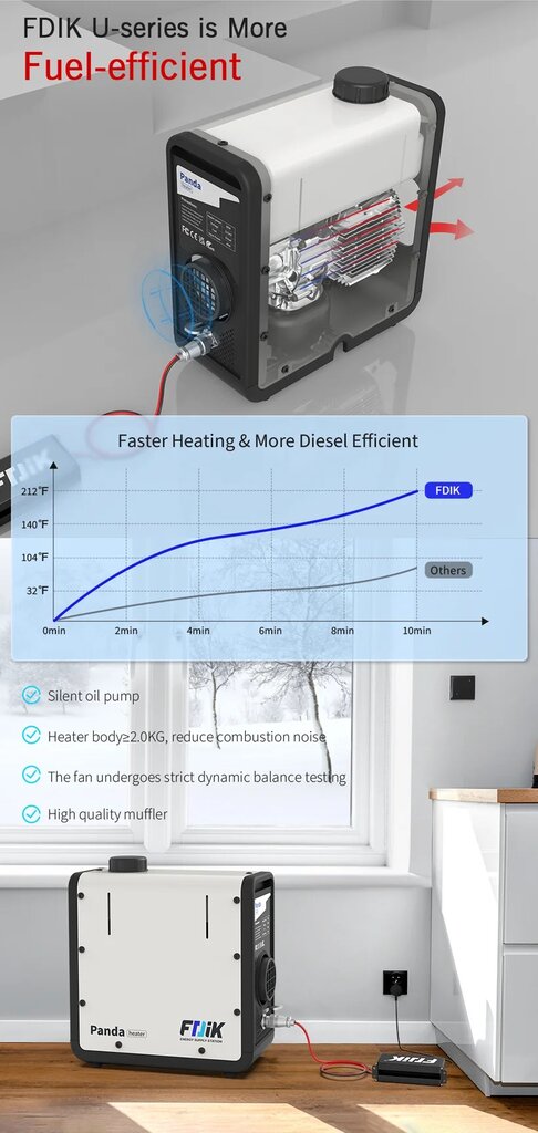 Fdik U7 dyzelinis šildytuvas 8kW 12/24V su Bluetooth