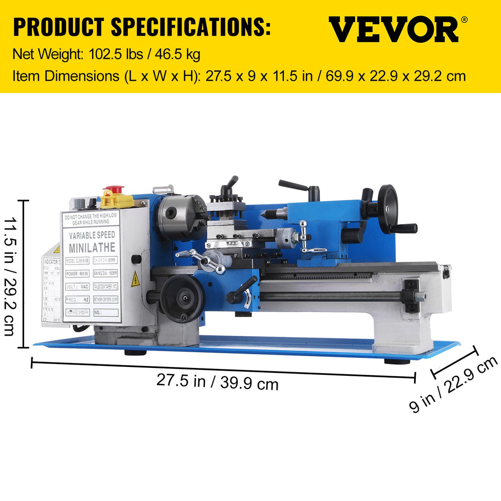 Mini metalo tekinimo staklės VEVOR 7x12, 400W