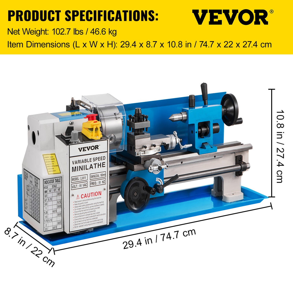 Metalo tekinimo staklės VEVOR 7x14 colių, 550W