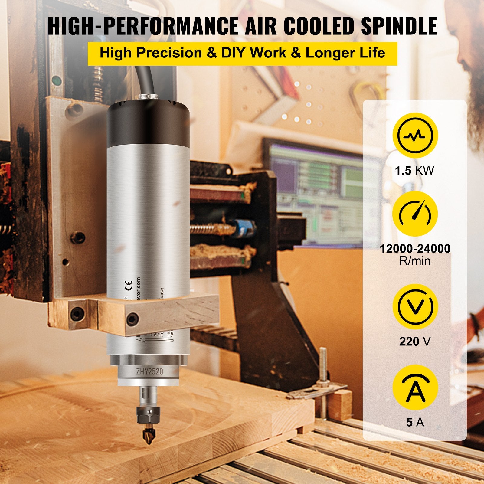 CNC špindelis VEVOR 1.5KW, Oru aušinamas