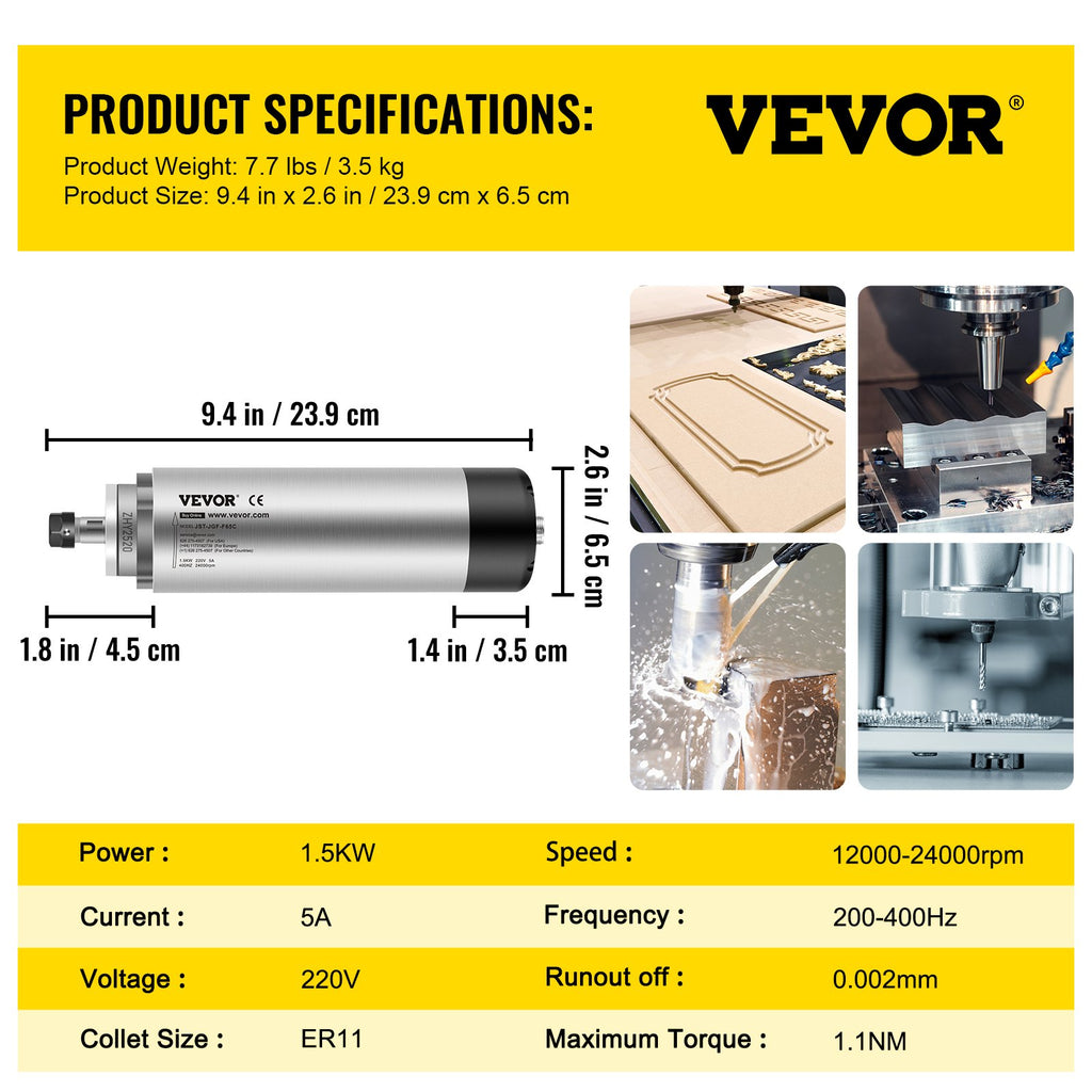 CNC špindelis VEVOR 1.5KW, Oru aušinamas
