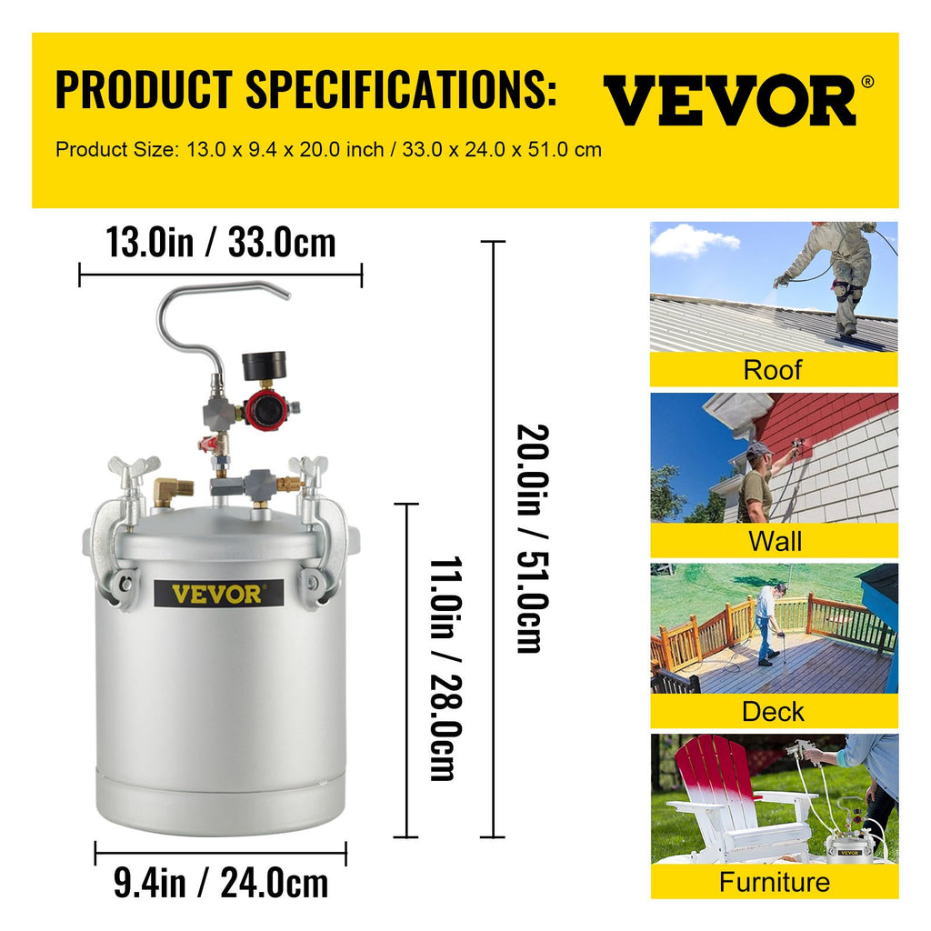 Dažų slėginis bakas VEVOR 10L, 1.5 mm purkštukas