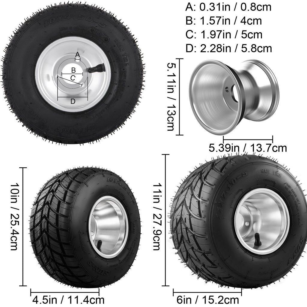 Kartingo ratai VEVOR 10x4.50-5 / 11x6.0-5, 4 vnt. komplektas