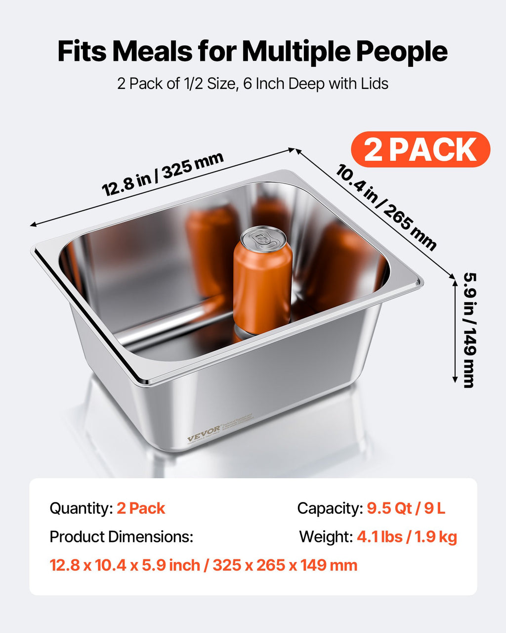 Gastronominiai indai VEVOR HZ812-150T, 1/2 GN, 148 mm gylio, 2 vnt.