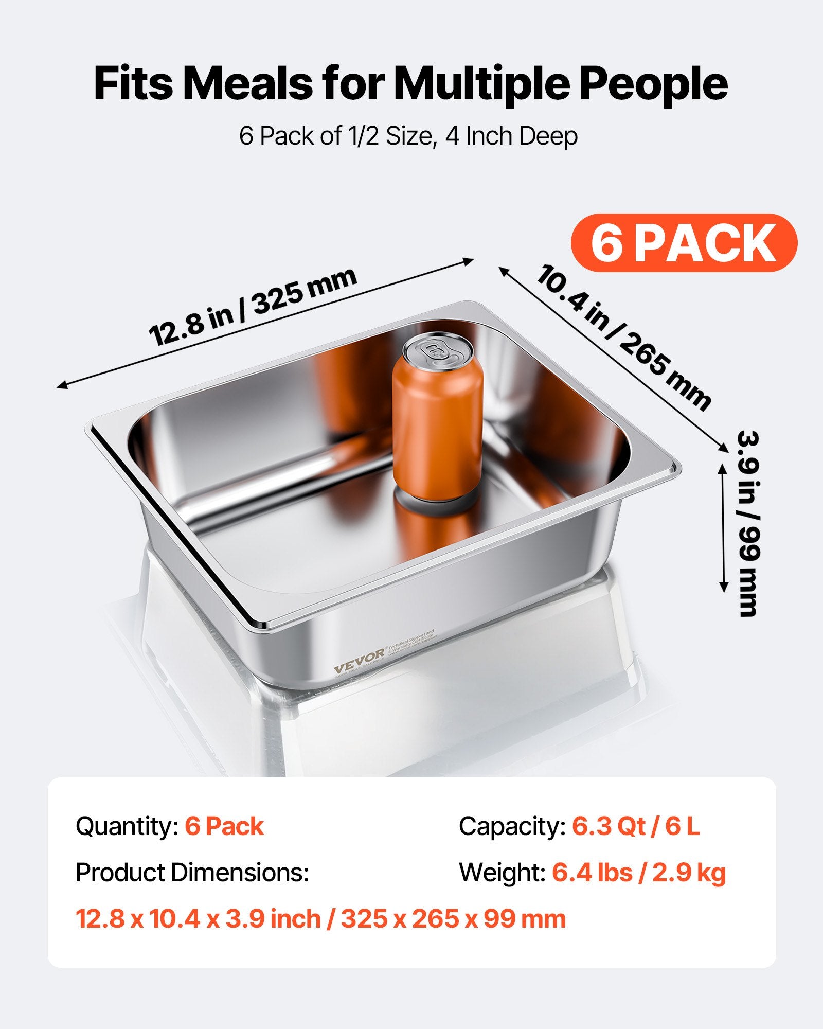 Gastronominis indas VEVOR HZ812-100T, 1/2 dydis, 6 l, 6 vnt.
