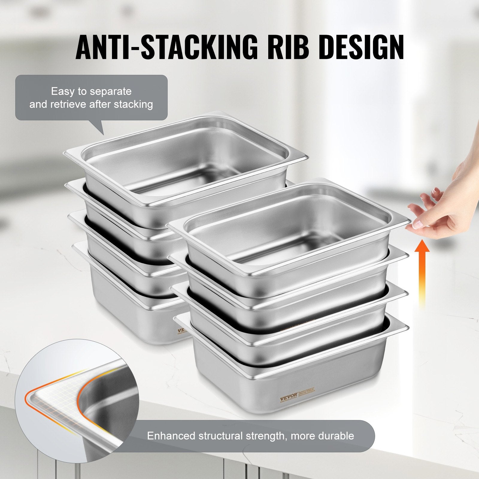Gastronominiai indai VEVOR UCT8124L-8, 8 vnt. rinkinys