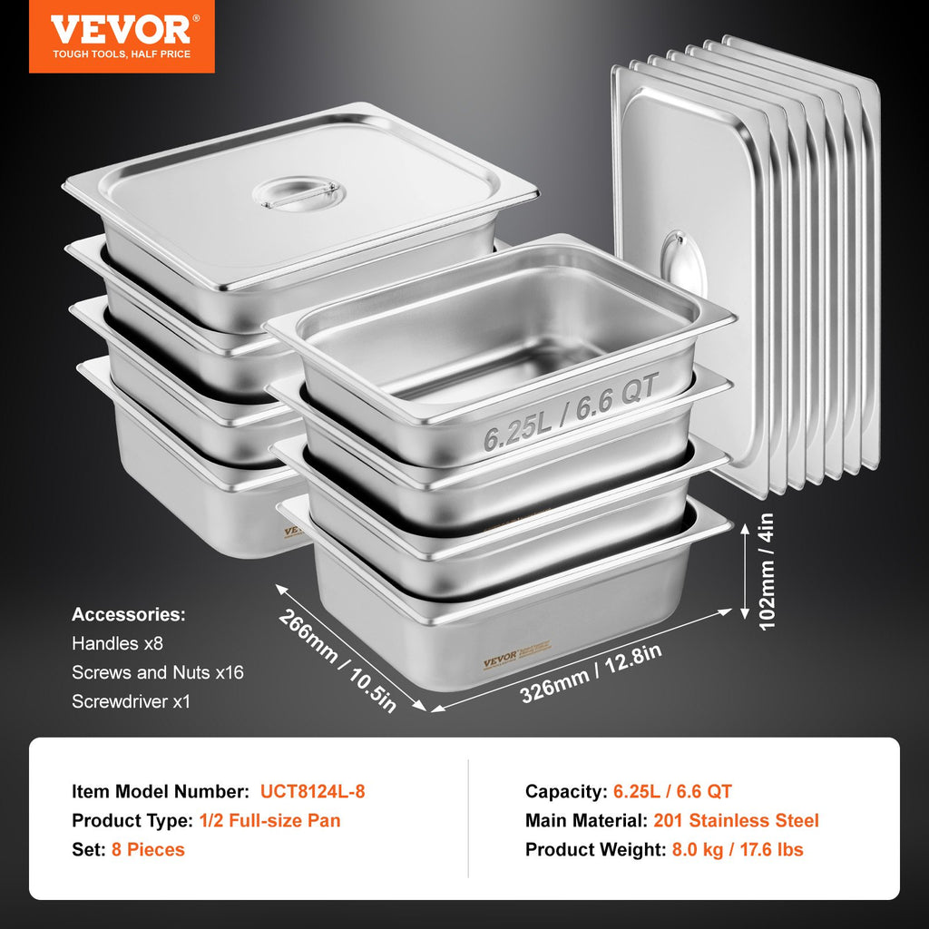 Gastronominiai indai VEVOR UCT8124L-8, 8 vnt. rinkinys