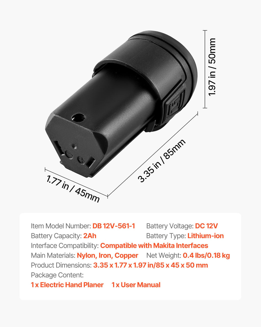 Ličio jonų akumuliatorius VEVOR DB 12V-561-1, 12V 2Ah