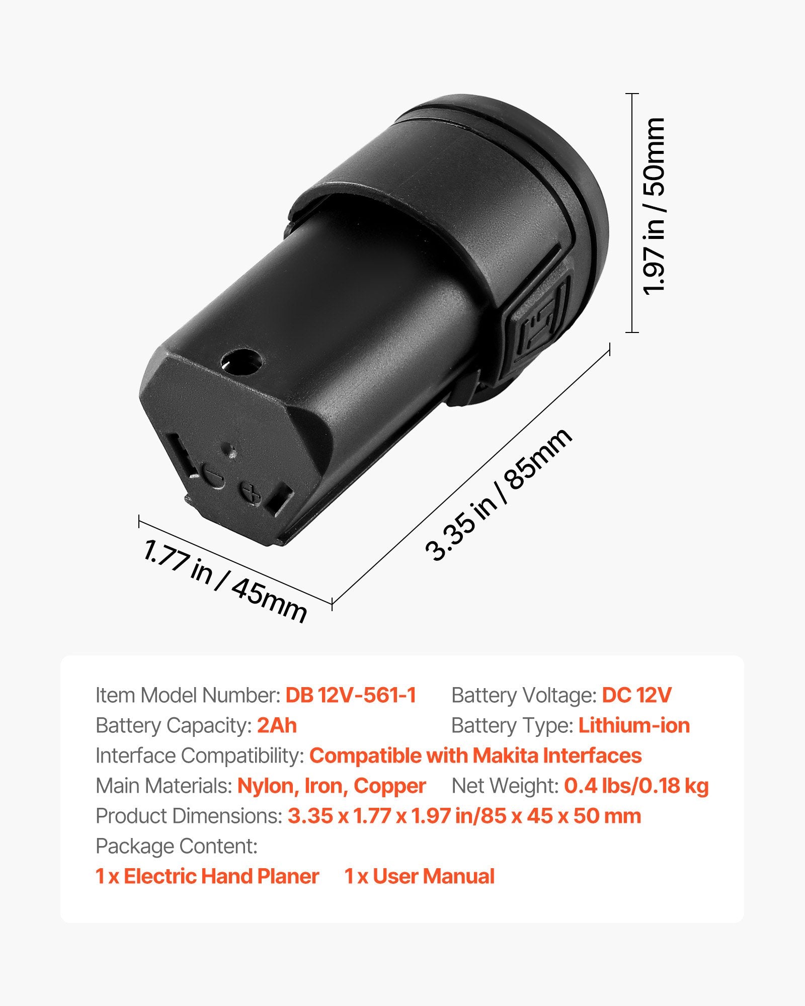 Ličio jonų akumuliatorius VEVOR DB 12V-561-1, 12V 2Ah