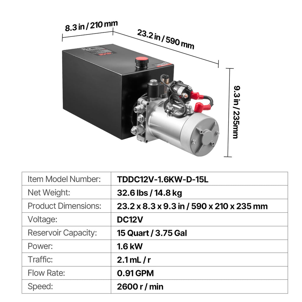 Hidraulinė stotelė VEVOR TDDC12V-1.6KW-D-15L, 15 l talpa