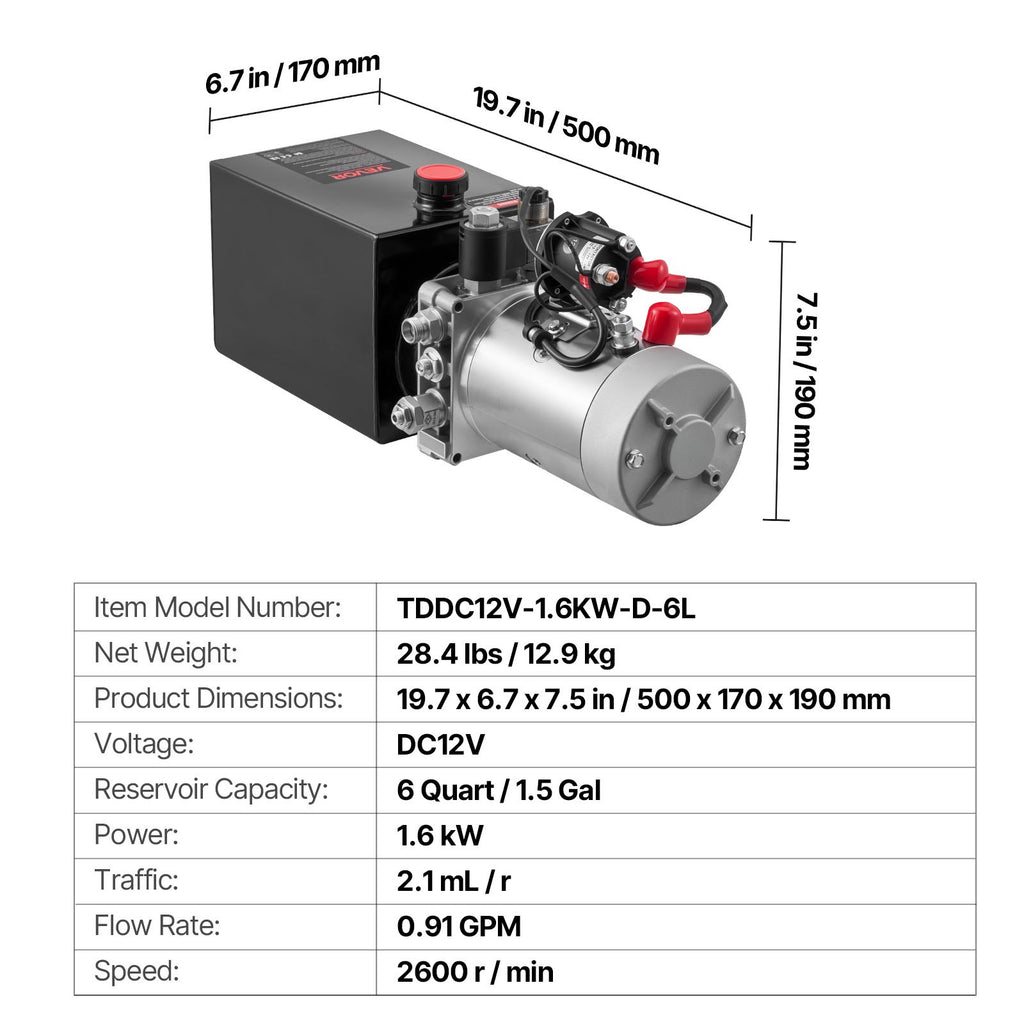 Hidraulinė stotelė VEVOR TDDC12V-1.6KW-D-6L, 6 l talpa