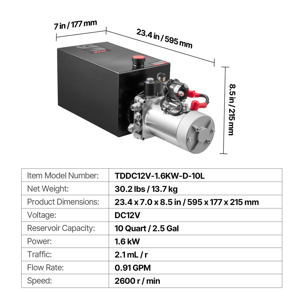 Hidraulinė stotelė VEVOR TDDC12V-1.6KW-D-10L, 10 l