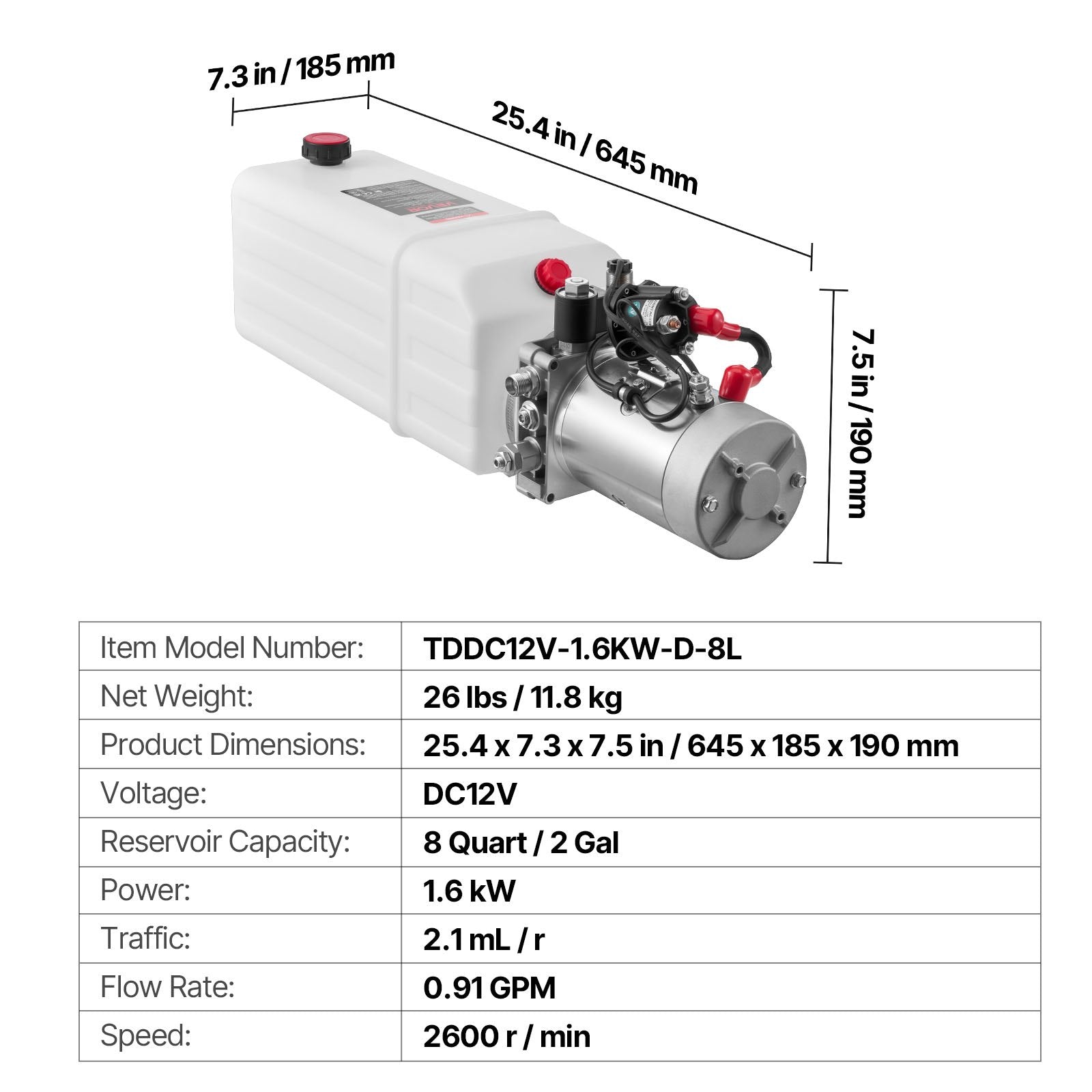 Hidraulinė stotelė VEVOR TDDC12V-1.6KW-D-8L, 8 l