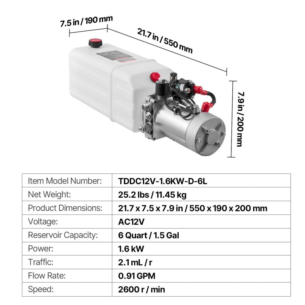 Hidraulinė stotelė VEVOR TDDC12V-1.6KW-D-6L, 12V 1.6kW
