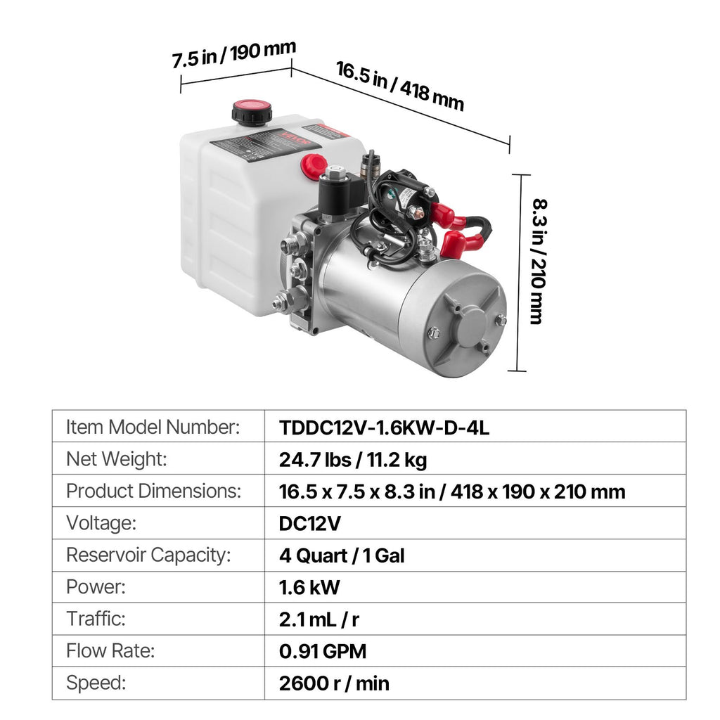 Hidraulinė stotelė VEVOR TDDC12V-1.6KW-D-4L, 4 L
