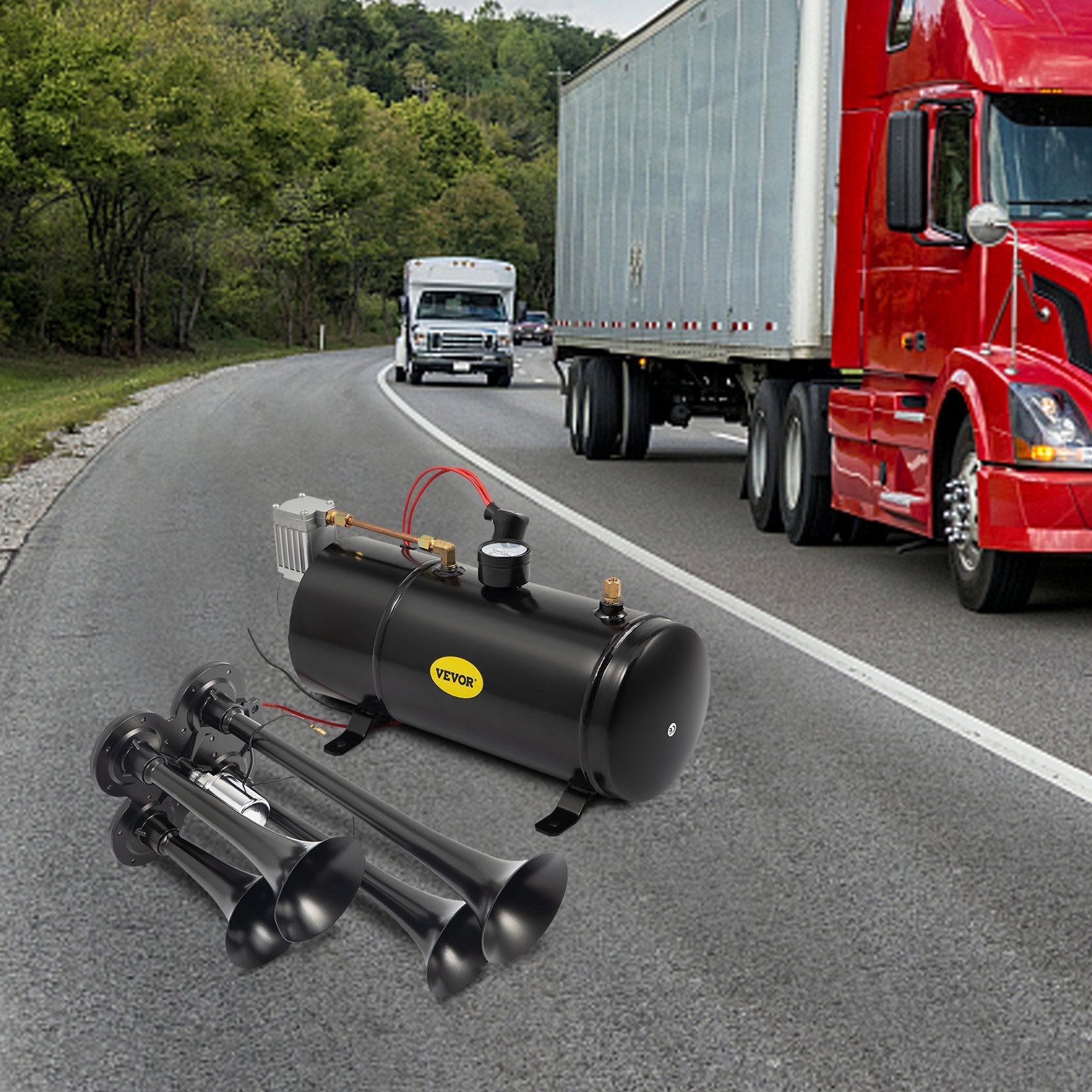 Pneumatinis garso signalas VEVOR 4-ių trimitų, 150 dB