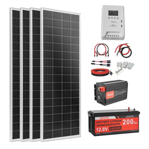 Saulės elektrinės komplektas VEVOR 400W 12V, su 200Ah LiFePO₄ akumuliatoriumi