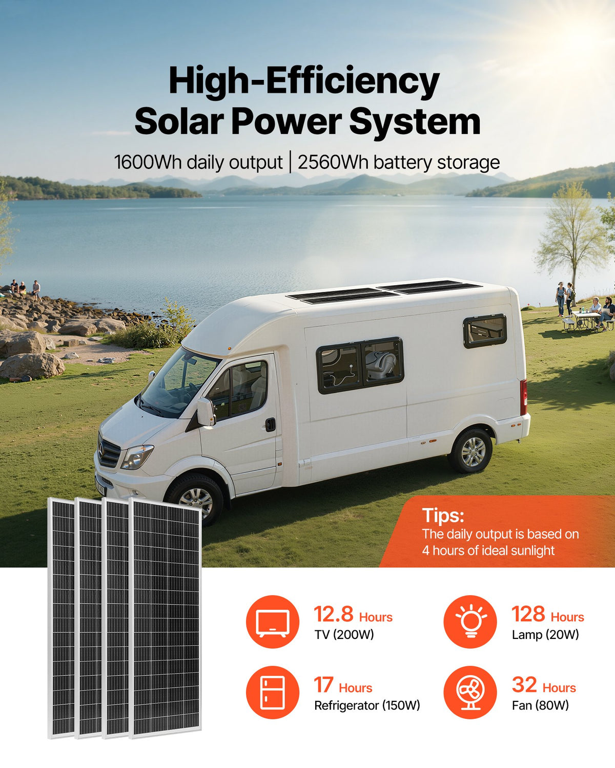 Saulės elektrinės komplektas VEVOR 400W 12V, su 200Ah LiFePO₄ akumuliatoriumi