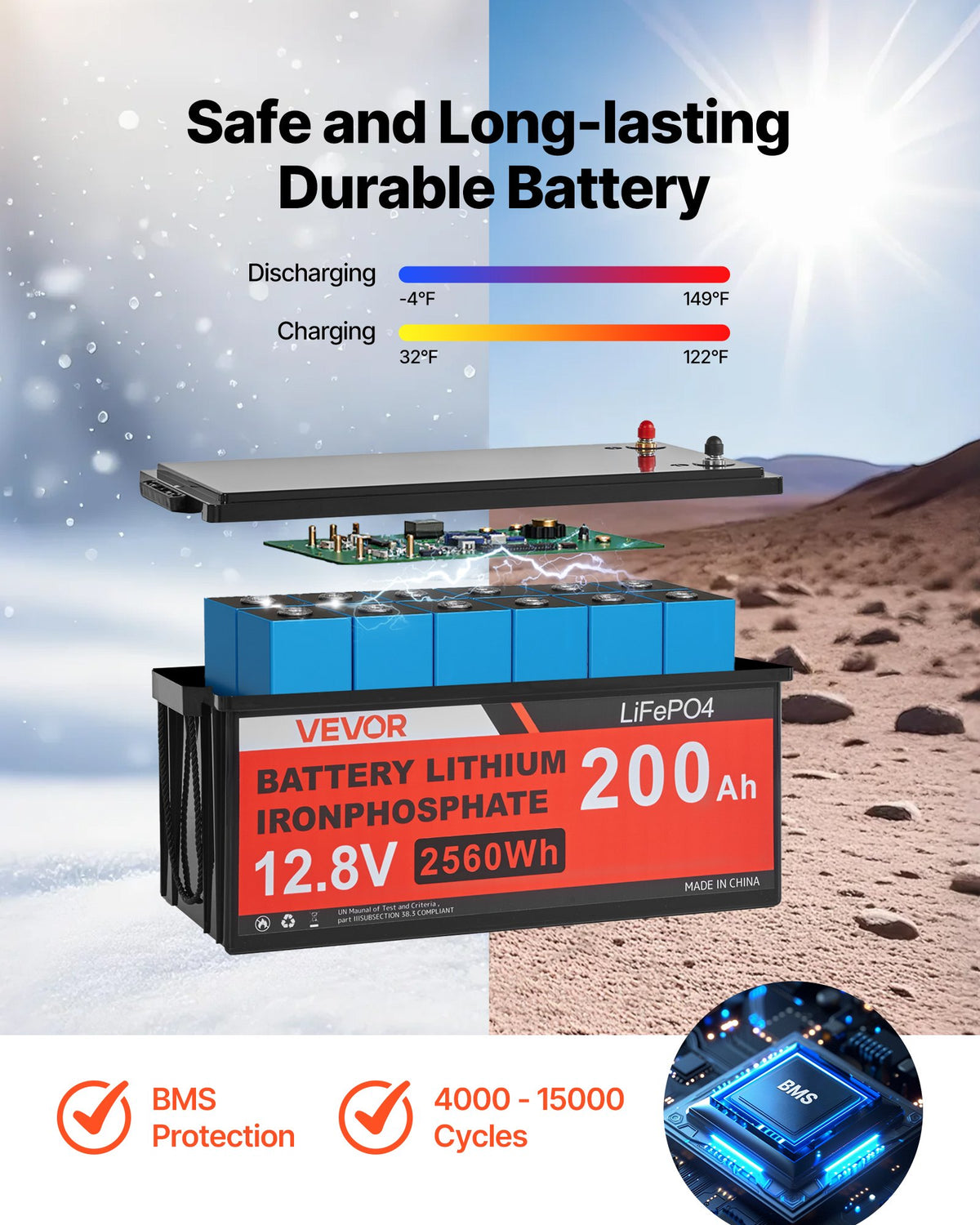 Saulės elektrinės komplektas VEVOR 400W 12V, su 200Ah LiFePO₄ akumuliatoriumi