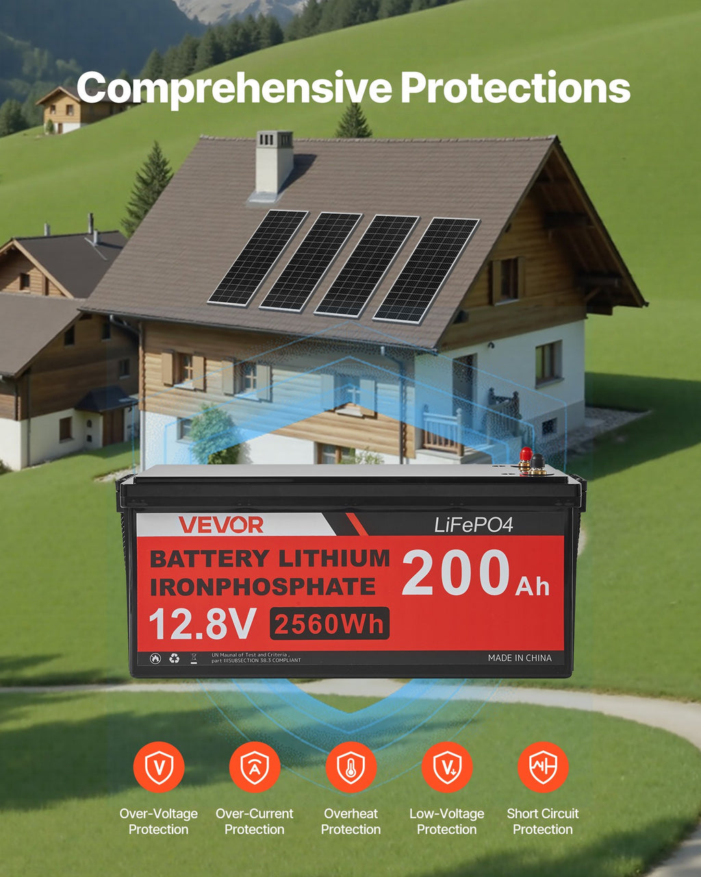 Saulės elektrinės komplektas VEVOR 400W 12V, su 200Ah LiFePO₄ akumuliatoriumi