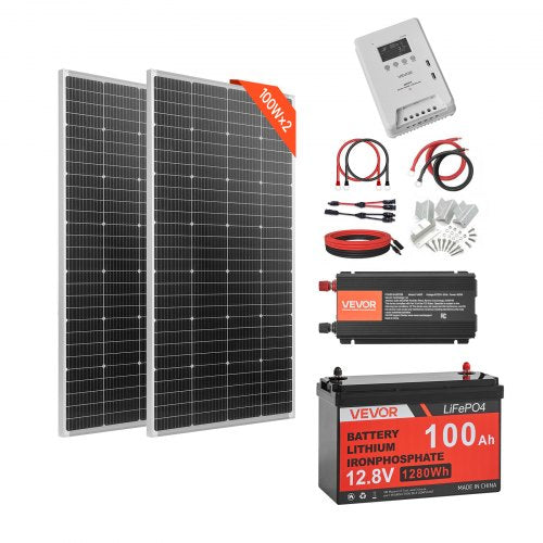 Saulės elektrinės rinkinys VEVOR 400W 12V, 100Ah LiFePO₄ akumuliatorius