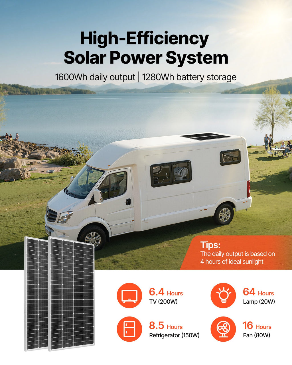 Saulės elektrinės rinkinys VEVOR 400W 12V, 100Ah LiFePO₄ akumuliatorius