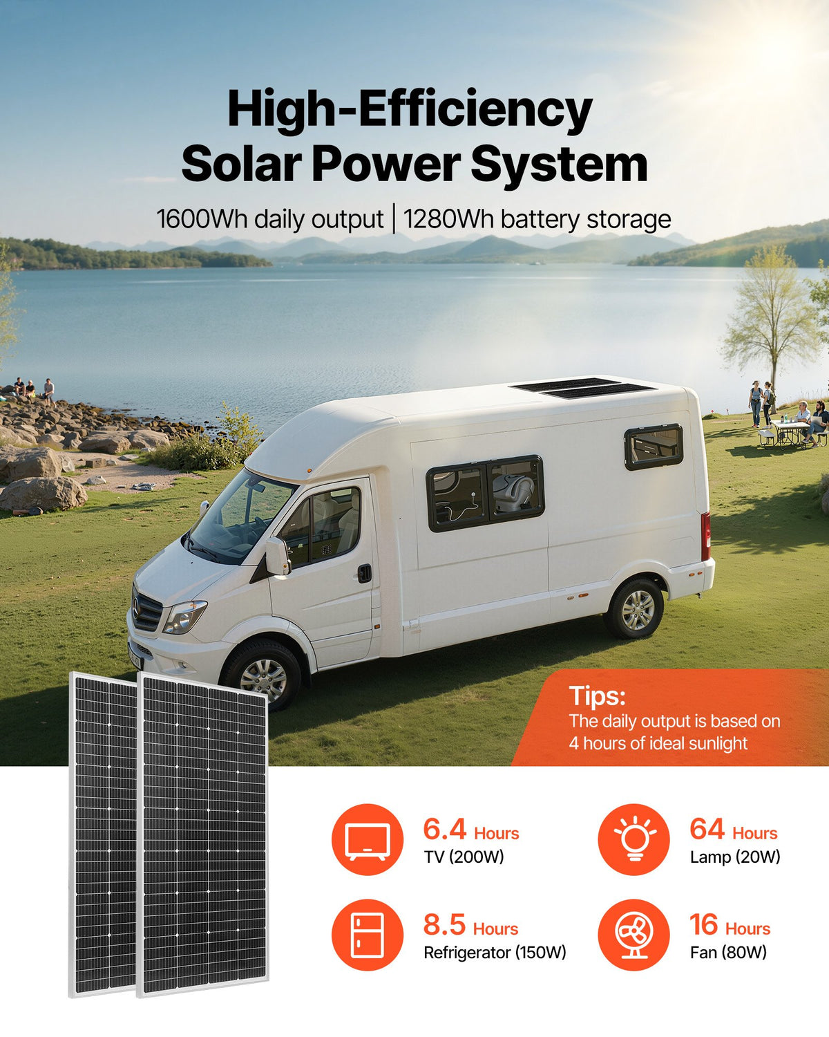 Saulės elektrinės rinkinys VEVOR 400W 12V, 100Ah LiFePO₄ akumuliatorius