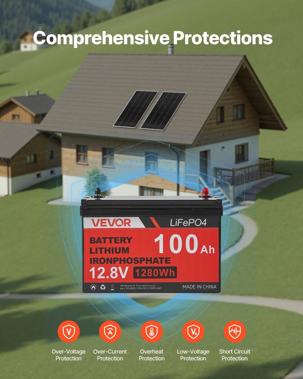 Saulės elektrinės rinkinys VEVOR 400W 12V, 100Ah LiFePO₄ akumuliatorius