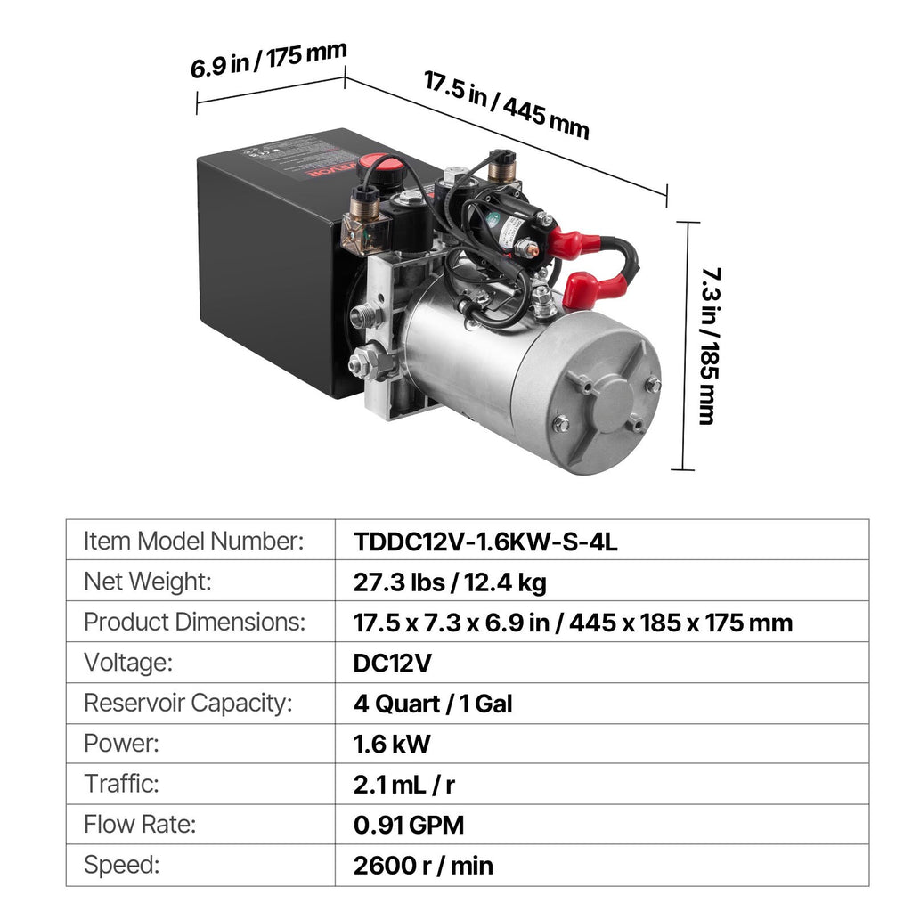 Hidraulinė stotelė VEVOR TDDC12V-1.6KW-S-4L, 4 l