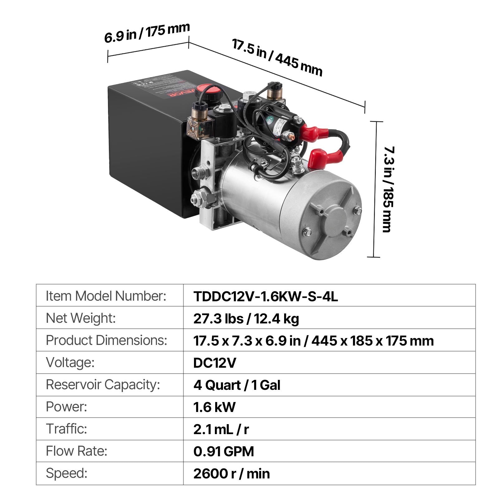 Hidraulinė stotelė VEVOR TDDC12V-1.6KW-S-4L, 4 l