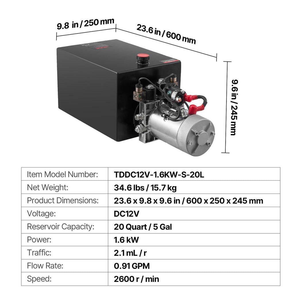Hidraulinė stotelė VEVOR TDDC12V-1.6KW-S-20L, 20 L, 12V