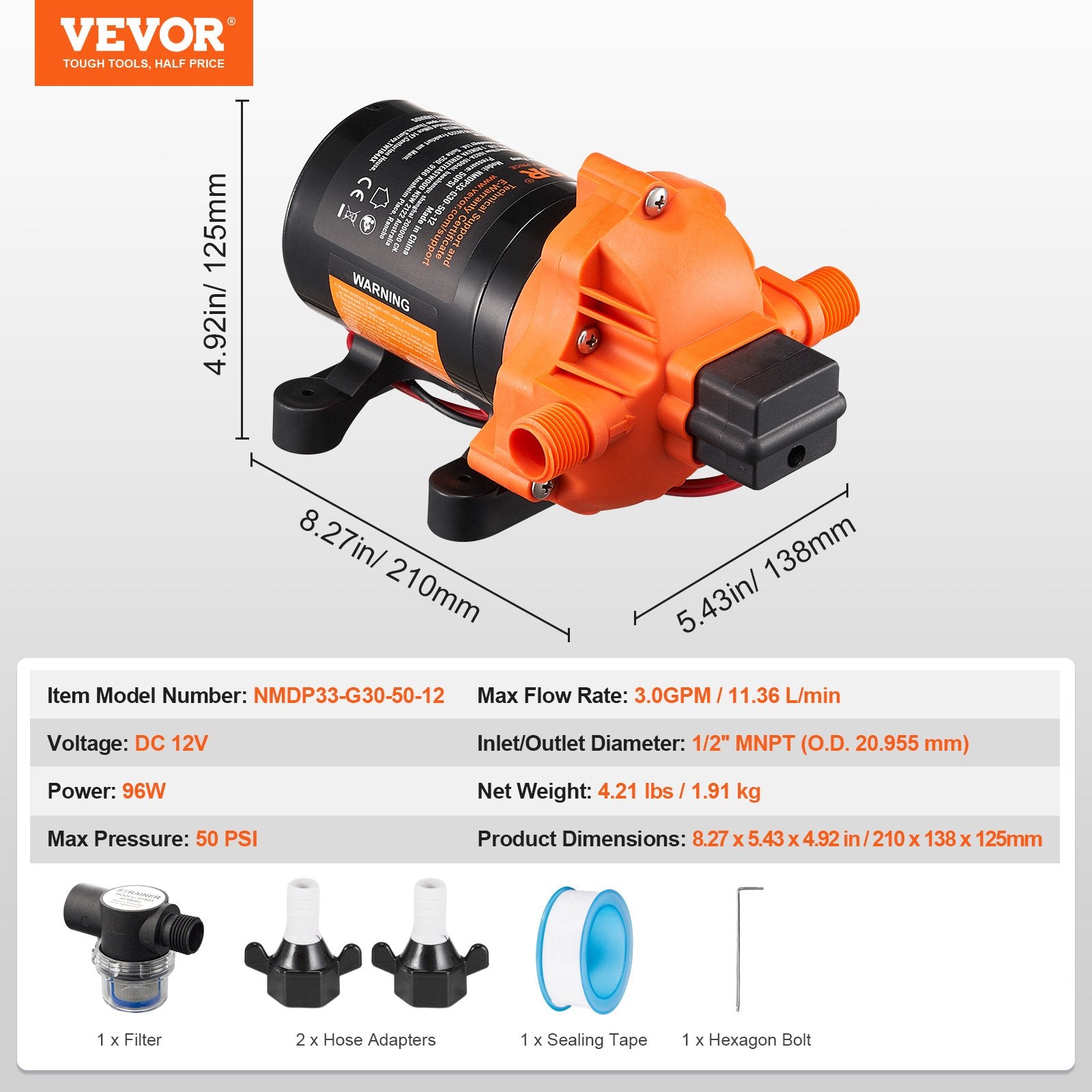 Membraninis vandens siurblys VEVOR NMDP33-G30-50-12, 11,36 l/min